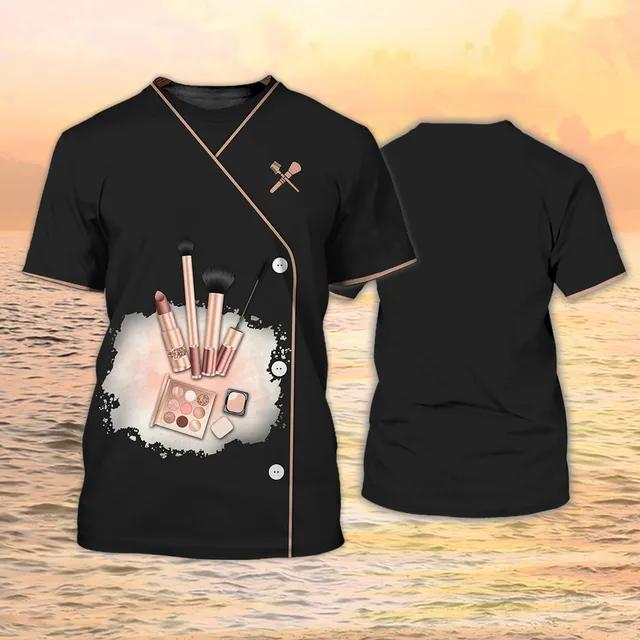 2024 New Women's Short Sleeve Beautician T-shirt Custom 3D Printed Casual Hairdresser Uniform Makeup Artist Short Sleeve
