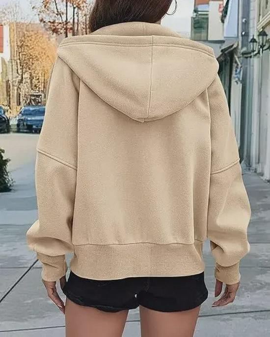 Women's Zip-Up Cropped Fleece Hoodie - 2024 Autumn/Winter Fashion