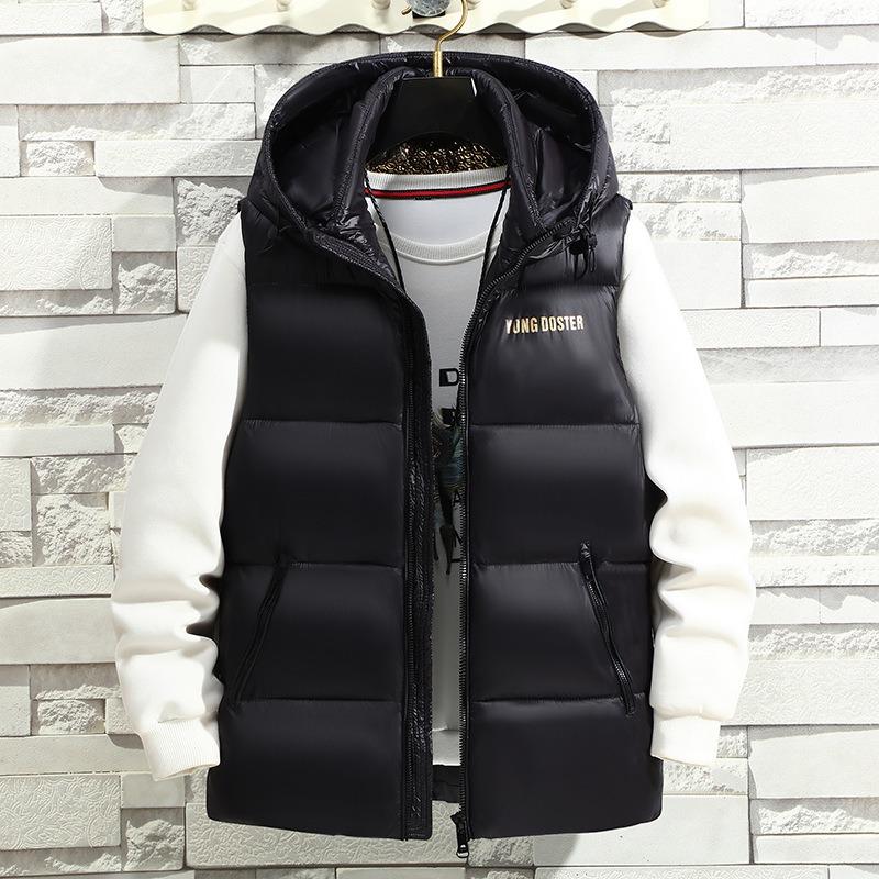 

Жилет мужской новый утолщенный черно-золотой жилет молодежный с капюшоном теплый пуховый хлопковый жилет повседневная куртка 6XL (180-100 kg) чёрный