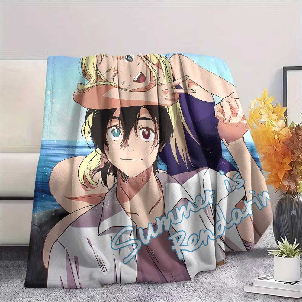 1PC Summer time Rendering Print Flannel Blanket, High quality All Seasons, Home Decor, Warmth and Comfort, Perfect for Christmas Gifts