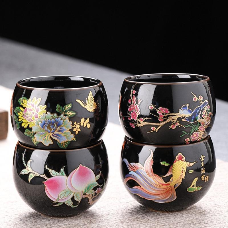 Color Changing Black Clay Dragon Egg Tea Cup Handmade Ceramic Gongfu Teaware Heat Sensitive Master Cup for Tea Ceremony Gift