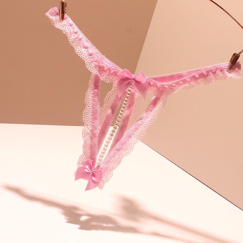 Erotic Black Pearl Thong: Open-Crotch Removable Lingerie for Women