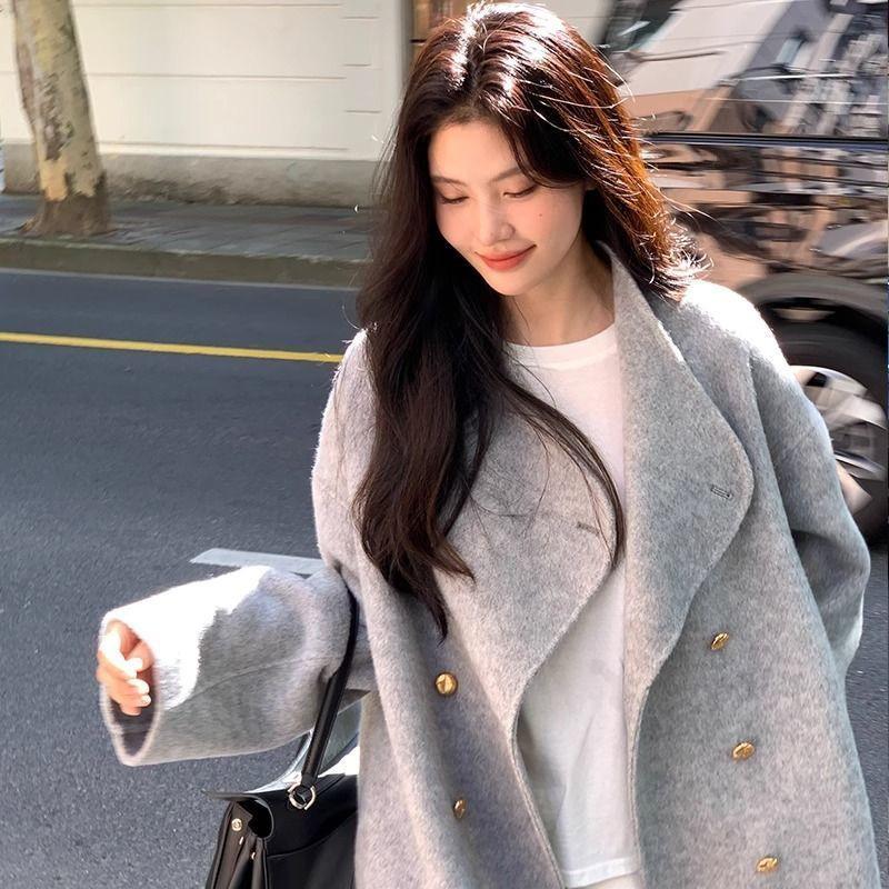 Women's Mid-Length Gray Wool Coat - Double-Sided, High-End Feel for Autumn/Winter 2025.