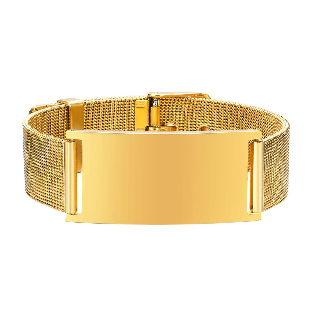 Free Personalized Medical Alert ID Bracelets for Men, Waterproof 10mm/16mm Wide Stainless Steel Mesh Band Wristband ICE Jewelry