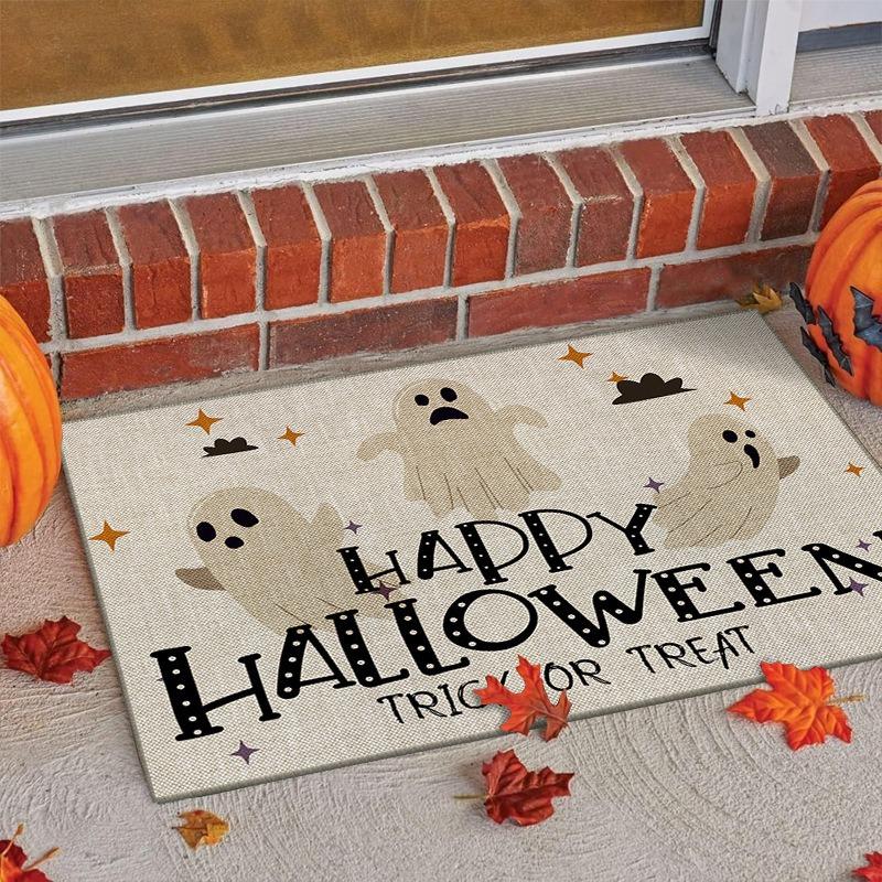 Halloween Theme Door Mat With Cute Pumpkin Ghost Black Cat Spider Patterns Soft Decorative Entryway Rug For Home Indoor