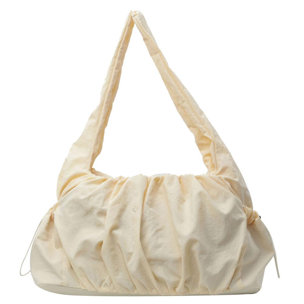 Women Soft Armpit Bag Large Capacity Cloud Pleated Shoulder Bag Top Handle Bag Solid Color Multi-pockets for Outdoor Travel