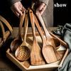 Juego de utensilios de cocina de madera de alta calidad - mango, cuchara de madera natural, espátula para cocinar, cuchara para sopa, espátula especial para sartenes antiadherentes