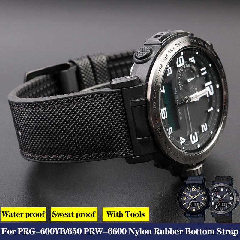 24mm Nylonová Gumová Spodní Strana Řemínku Pro Casio PROTREK PRG-650 PRG-600YB PRW-6600 Plátěný Silikonový Řemínek Outdoorový Sportovní Řemínek