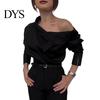 Versatile Women Top Shirt Button Splicing Turtleneck Long Sleeves Casual Loose Fit Solid Color Off-shoulder Blouse