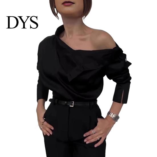 Versatile Women Top Shirt Button Splicing Turtleneck Long Sleeves Casual Loose Fit Solid Color Off-shoulder Blouse