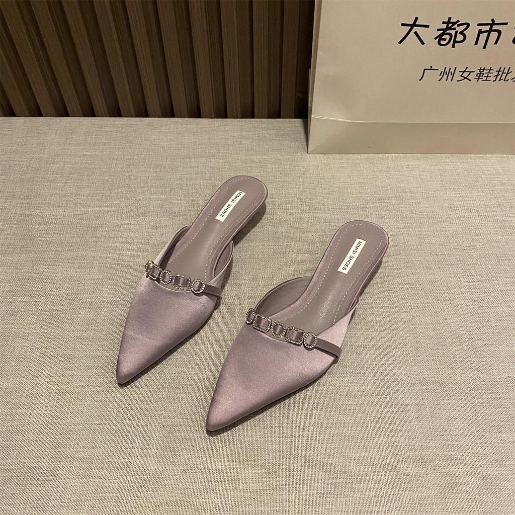 Talons fins premium violet niche baotou demi-pantoufles pour femmes extérieur 2025 printemps et été chaîne tempérament français cool pantoufles