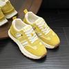 Leather platform dad shoes women's summer new yellow striped waffle casual sneakers