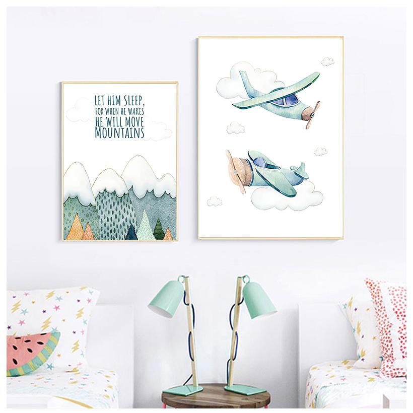 Kind Abenteuer Poster Druck Aquarell Kunstwerk Flugzeug Ballon Leinwand Malerei Wand Bild Nordic Kinder Junge Schlafzimmer Dekoration