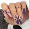 Simple Press-on Nails: Purple with Gold Glitter and Green Leaf Art Design