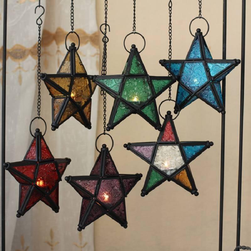 Pointed Christmas Five Star Glass Candles House Ornament Candleholder Decoration