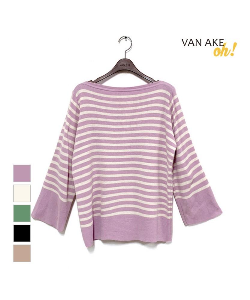 VANAKE Poly Boat Neck Striped Knit_Ob12Knme01Z