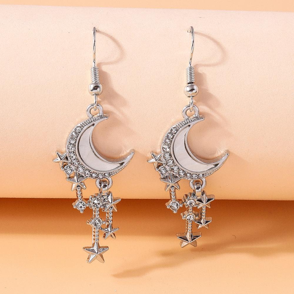 Fashion Crystal Star Moon Earrings for Women Girls Drop Dangle Earrings Party Holiday Jewelry Gifts
