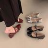 Bow French explosion Mary Jane single shoes women's square head fairy temperament silver small leather shoes 2025 spring new models