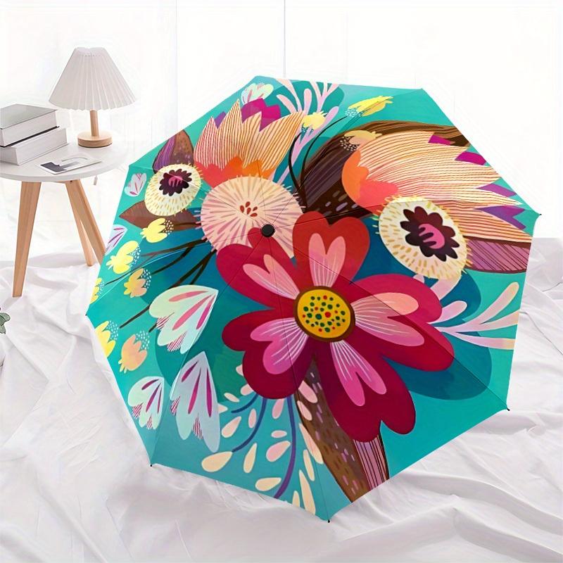 1pc Floral Bouquet Automatic Open/Close Umbrella - Compact Travel Umbrella, 8-Rib Heavy-Duty Construction, Ideal Gift, Outdoor Accessory, St
