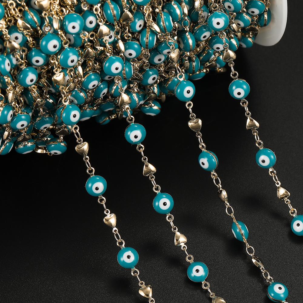 

1m Copper Blue Devil s Eye With Heart Charms Chains for DIY Necklace Bracelet Waist Chain Crafts Jewelry Making Chains