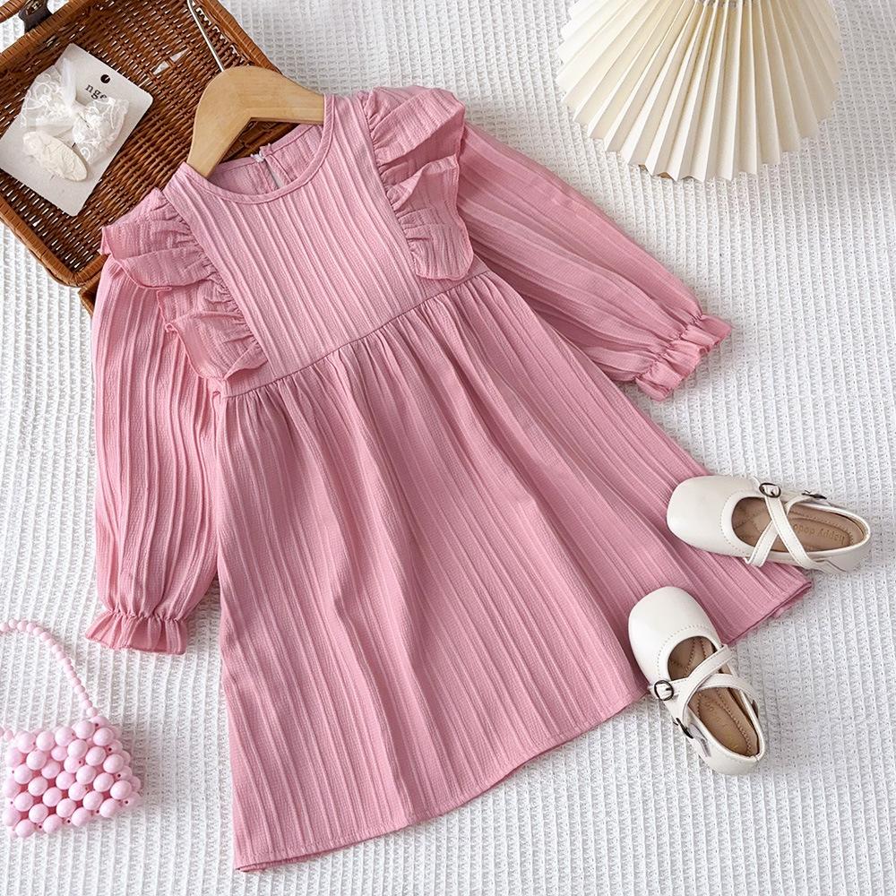 Spring and Autumn New Korean Style Children's Dress with Ruffled Long Sleeves Princess Dress Vintage Style Girls' Dress