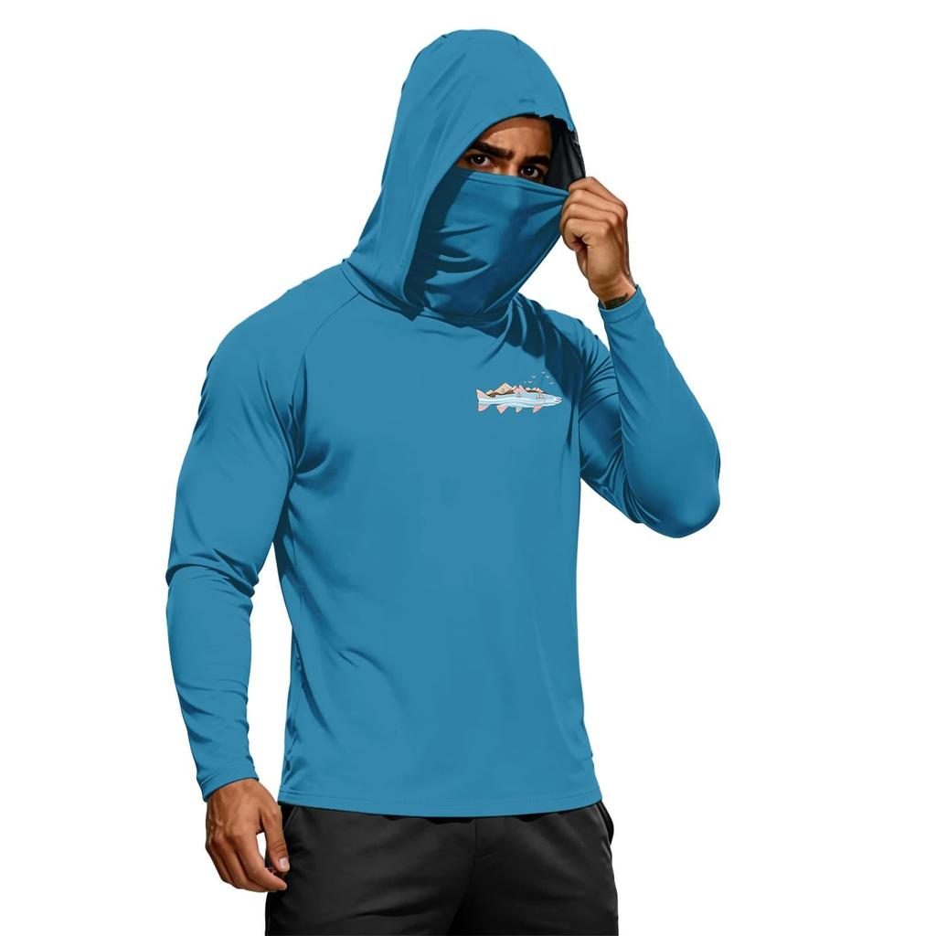 Men's Summer Hawaiian Print Quick Dry Long Sleeve T Shirt UPF50 Plus Sun Protection Fitness Sports Hoodie Lightweight Breathable