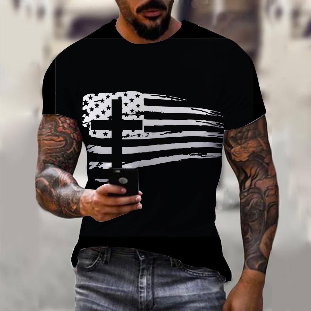 Letni Męski T-shirt z Nadrukiem 3D T-shirt Oversize Top Casual z Krótkim Rękawem Amerykański Streetwear T-shirty