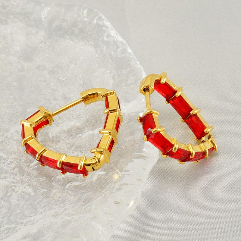 Autumn new strap buckle titanium steel zircon earrings geometric trend French retro earrings women