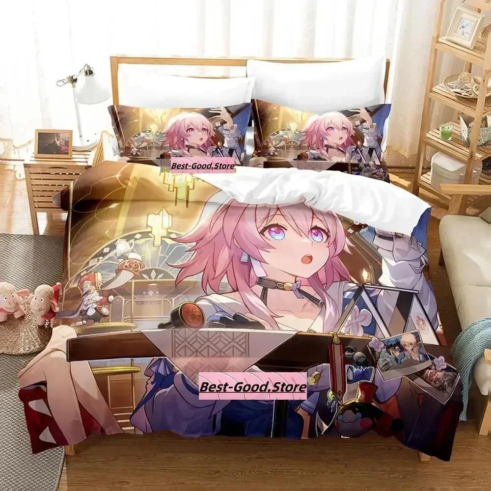 Kawaii Honkai Star Rail Bedding Set Printed Bed Set With Pillowcase Duvet Cover Single Double Queen King Size Adult Kid Bedroom