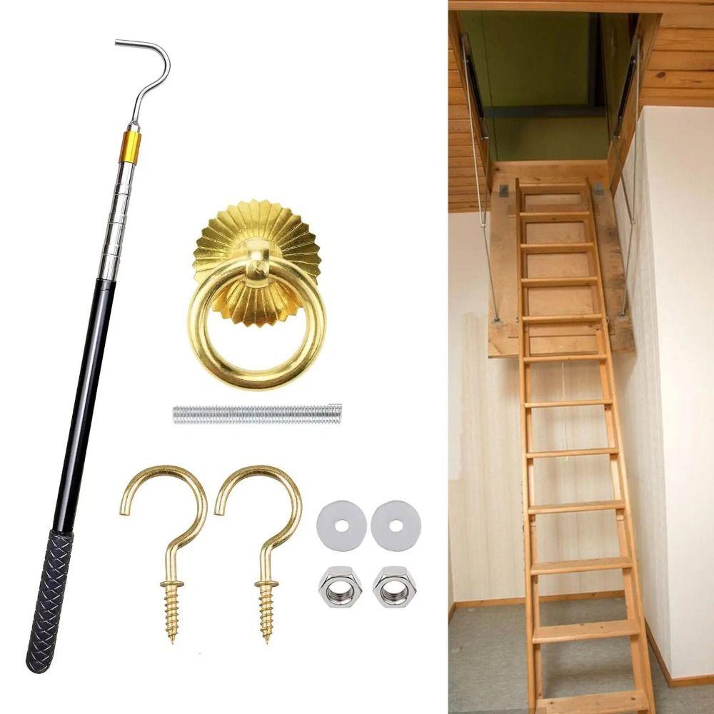 Retractable Loft Stair Pull Hook Kit Extends Splicing Ladder Pull-Down Tool  For Home,Loft Hotel