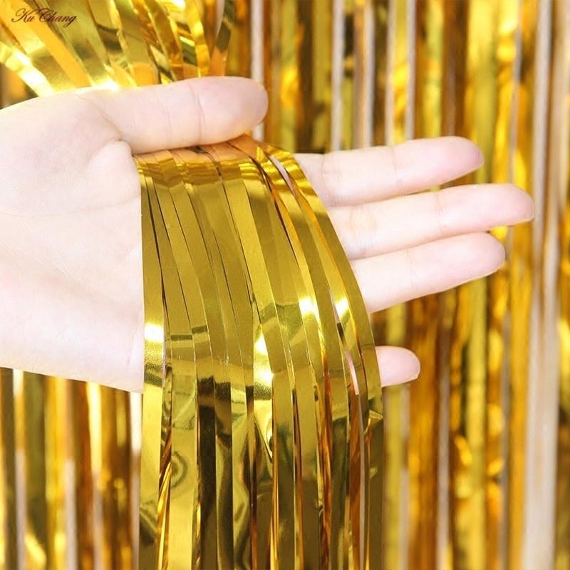 1*2m Rose Gold Metallic Foil Tinsel Fringe Curtain Door Rain Wedding Birthday Party Decoration