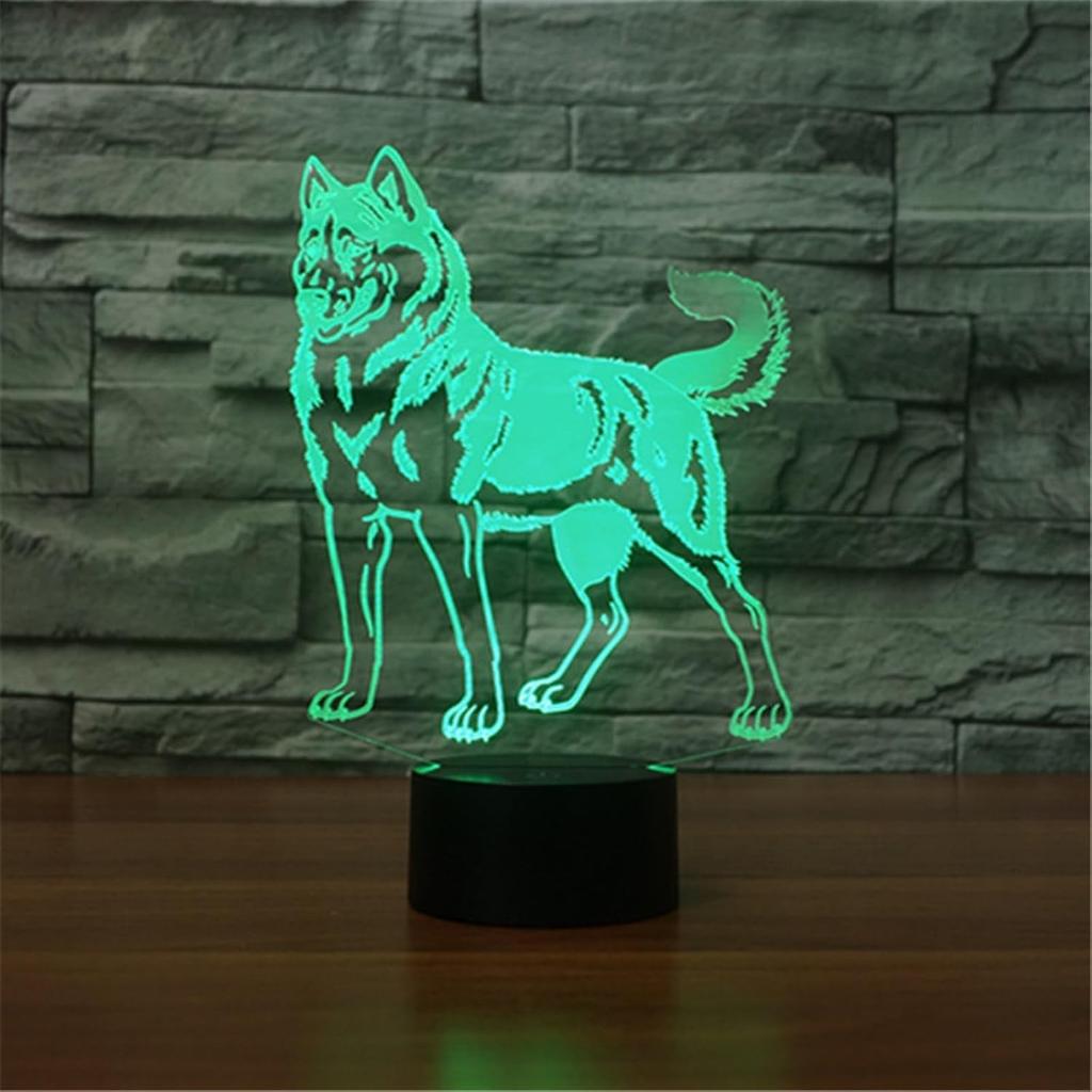 Huskies 3D Illusion Night Light Touch Table Desk Lamp with Remote Control 16 Colors Optical USB LED Night Light for Kids Gift Room Decoration