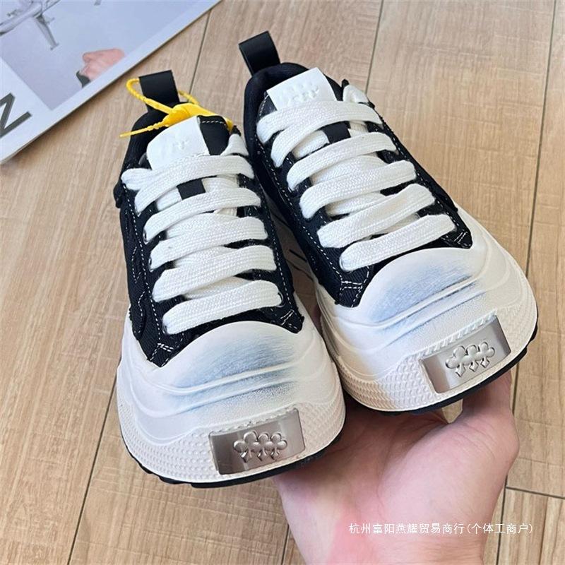 SHOOTBRAND Wang Hedi Black Canvas Shoes 2024 New Platform Casual Couple Small Dirty Shoes