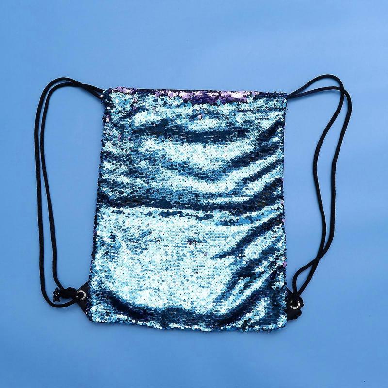 Mermaid Drawstring Backpack Fashionable Design For School Work Blue Square Shape 1Pcs