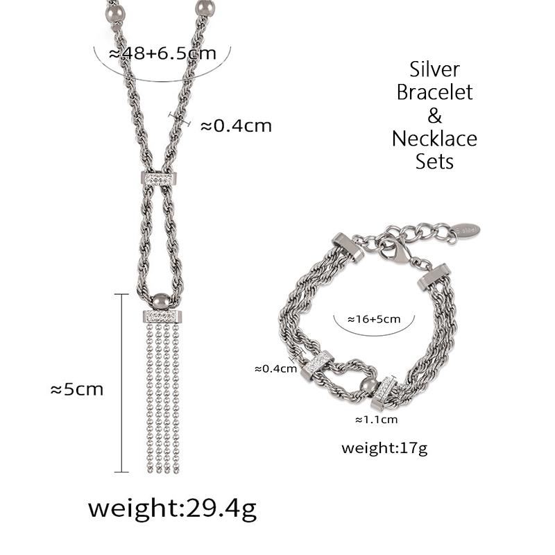Women's Tassel Pendant Stainless Steel Necklace Bracelet 18k Gold Plated Waterproof Twist Neck Chain Bracelets Set For Women