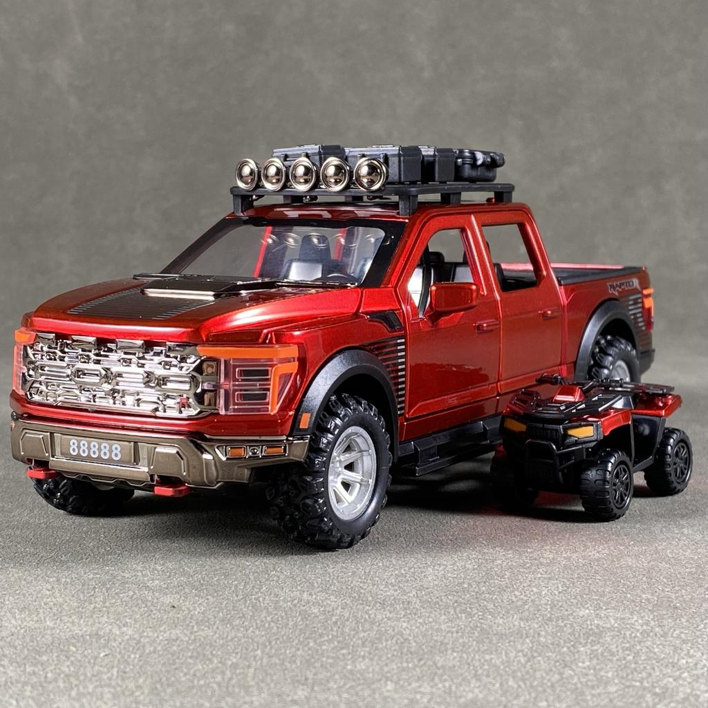 1:24 F150 Off Road Pickup Truck Alloy Diecast Metal Model Sound & Light Pull Back Toy Trendy Dislpay Birthday Present For Friend