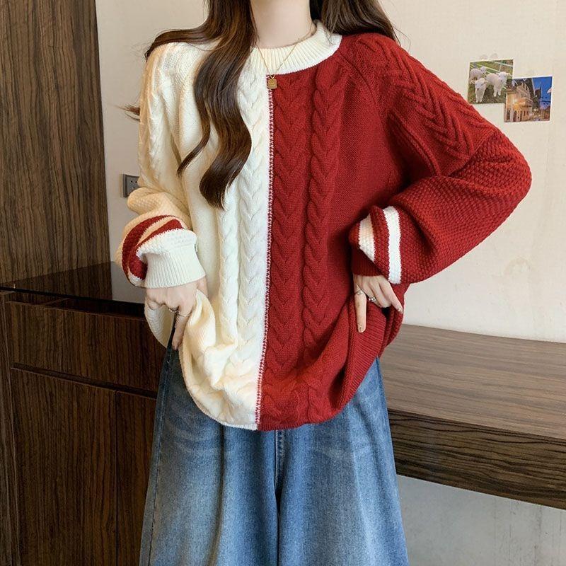 

Wear Red Sweater for Female Students with Twist Stitching Lazy Style Loose Slimming and Thickened Pullover Sweater 2XL червоний