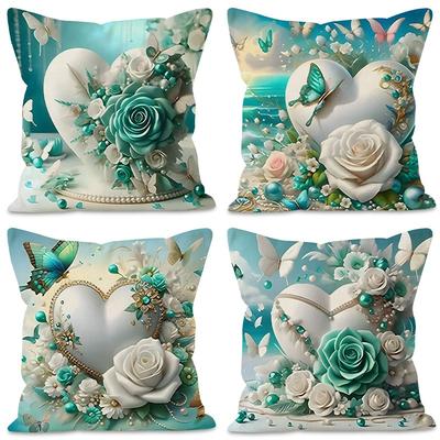 Liebesherz Rosen-Aufdruck Muster Heimdeko Kissenbezug Schlafzimmer Wohnzimmer Sofa Dekoration Polyester Kissenbezug mit Reißverschluss