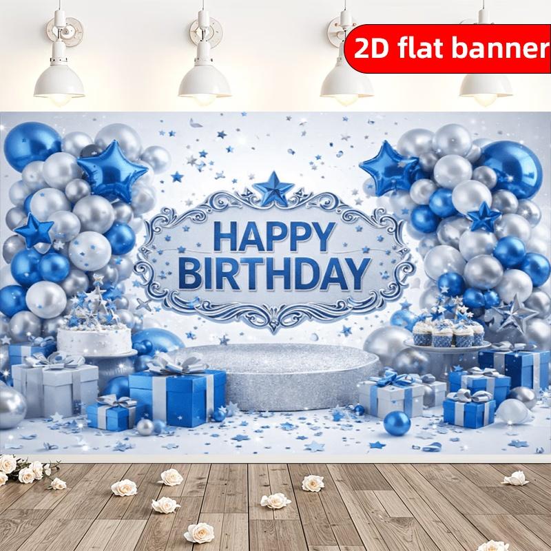 2D flat background fabric with blue and white theme suitable for indoor and outdoor birthday party decoration banners