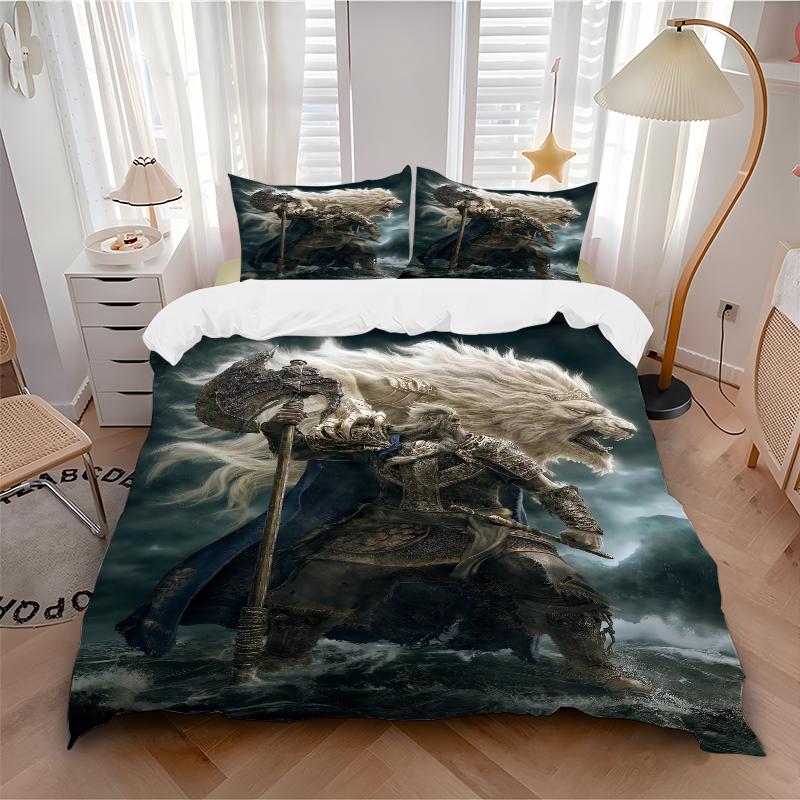 3Pcs Warrior Lion Axe Bedding Set Quilt Cover Pillowcase Home Christmas Xmas Halloween Gift 1 Duvet Cover 2 Pillowcase M92487