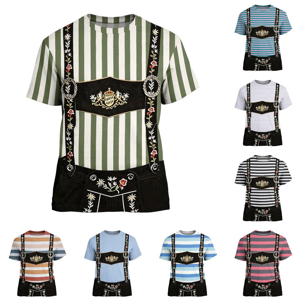 Pánské Oktoberfestové Vintage Texturované Tričko s Krátkým Rukávem Volného Střihu Ležérní Letní Každodenní Vrchol s Potiskem Traků a Vyšívaným Designem