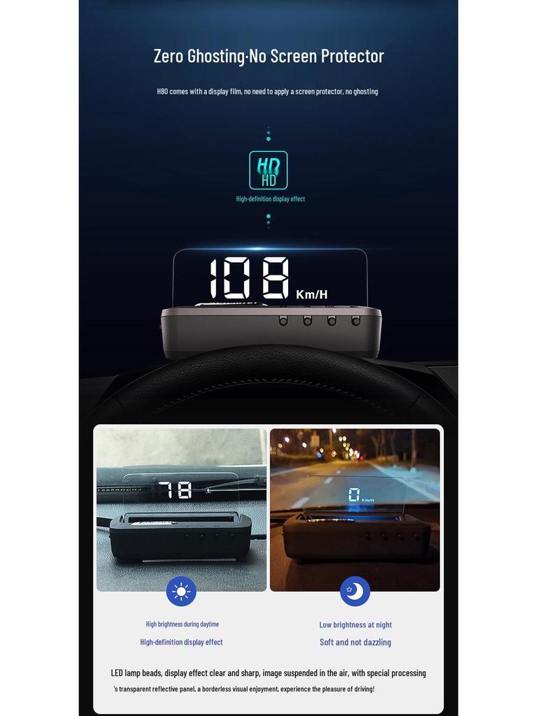 Universal HD Car Head-Up Display Speedometer - No Ghosting H80