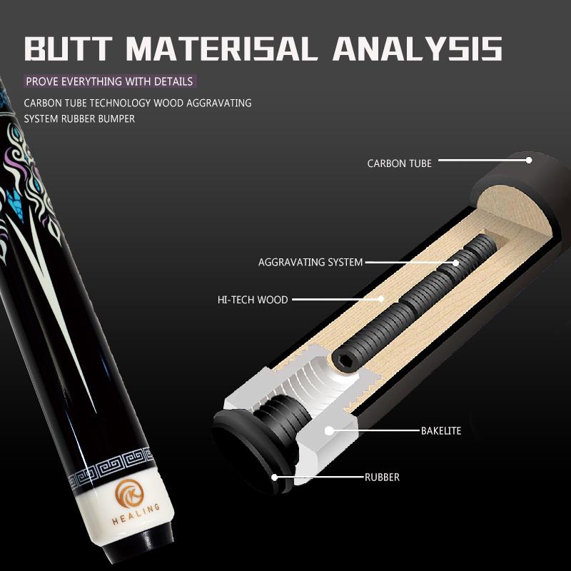 OKHEALING Black Technology Pool Cue Carbon Fiber Billiard Cue Sticks 11.8mm Tip Radial Pin Joint 147cm/58inch Length 19~20oz Weight