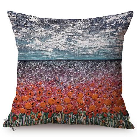 Sunrise Landscape Oil Painting Art Sofa Decorative Throw Pillow Case Sunset Flower Sea Living Room Chair Cushion Cover Cojines