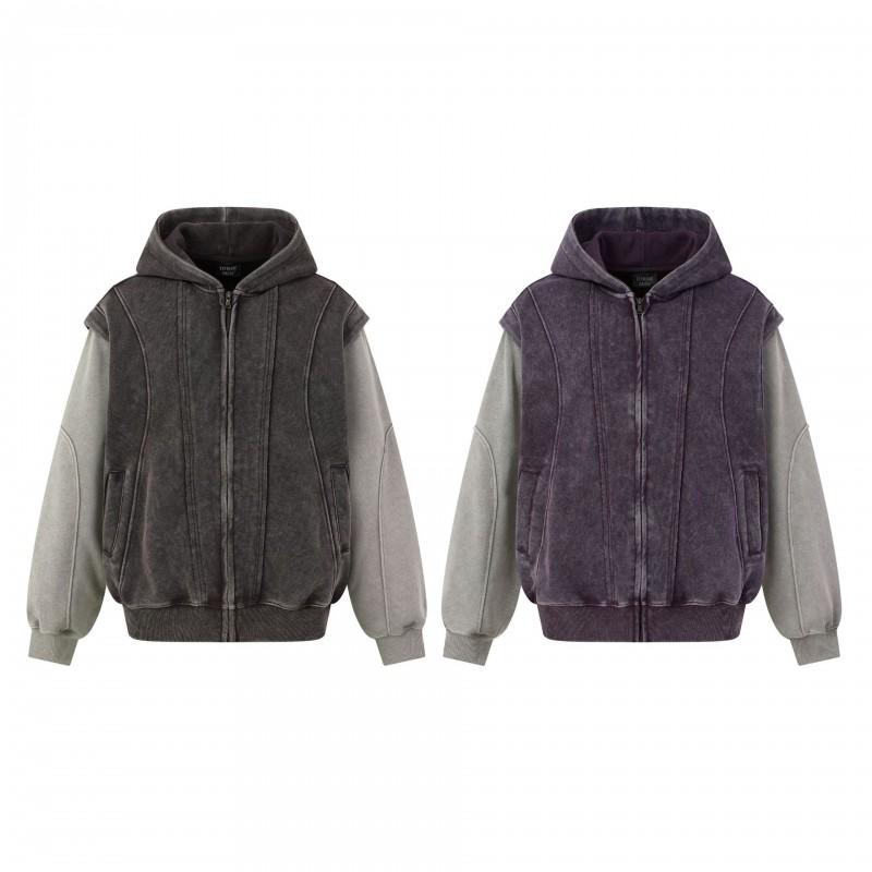 Mens Oversized Hooded Zip-Up Sweatshirt With Washed Vintage Look Cotton Blend Casual Streetwear