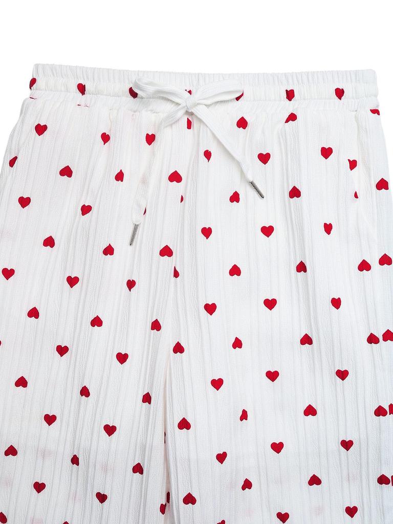 European & American Women's 2026 Heart Pattern Lace-up Wide-Leg Pants - Summer Casual Wear
