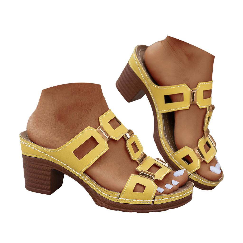 Chunky Heel Toe Women'S Slip Sandals Openwork Versatile Casual Solid Color Closed Toe Sandals Women Pretty Sandals For Women
