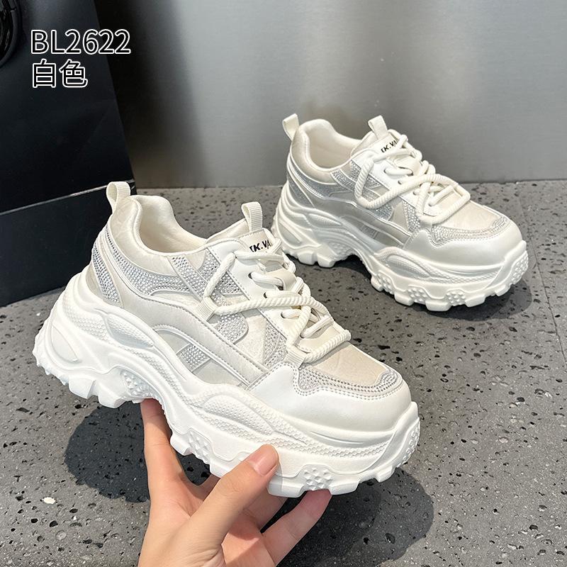 Leather dad shoes spring new thick-soled breathable casual sneakers 34 белый