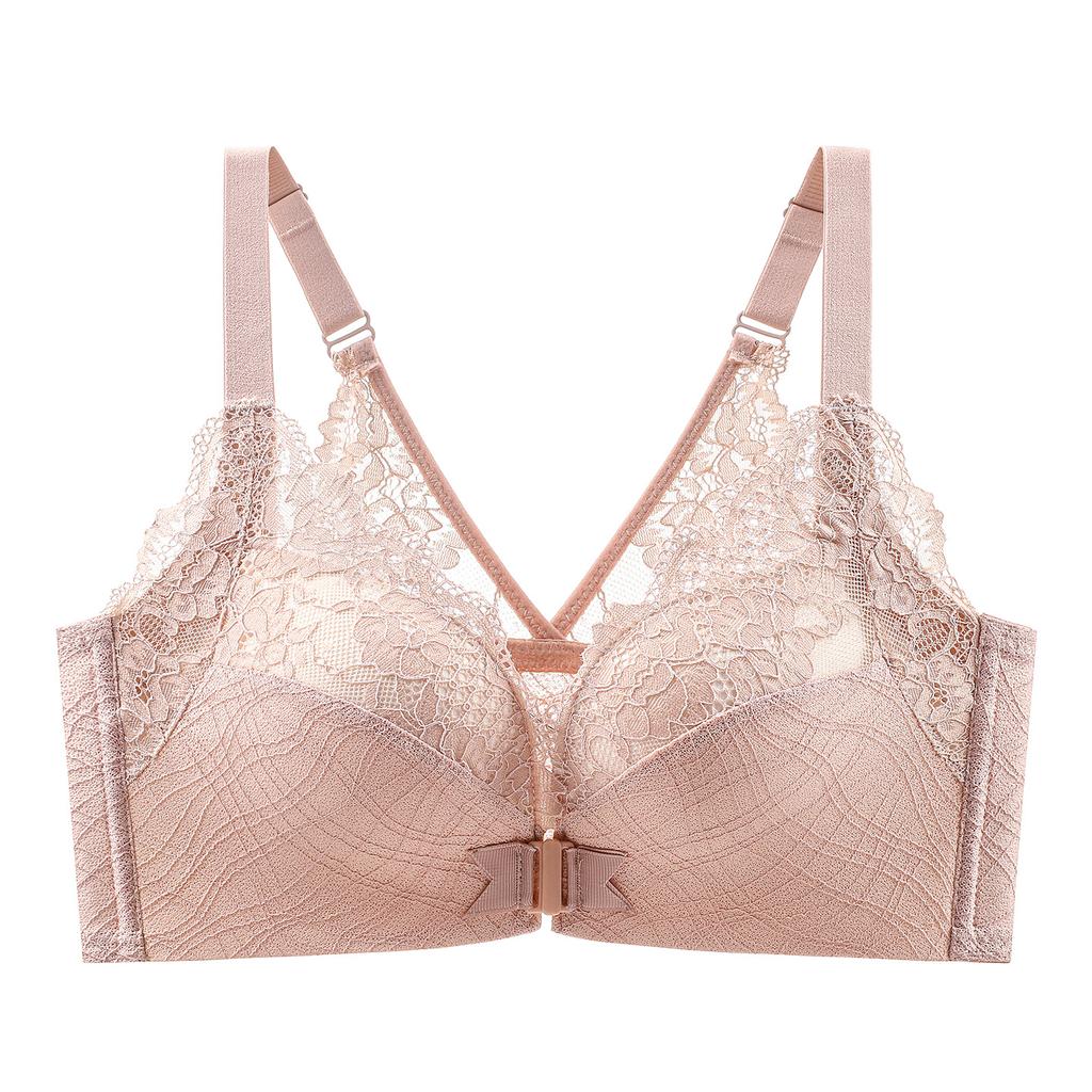 Gathering Bra Women's Front Button Bra Underwear Sexy V-shaped Bra Lace Sexy and Beautiful Back Bra Push Up Bra