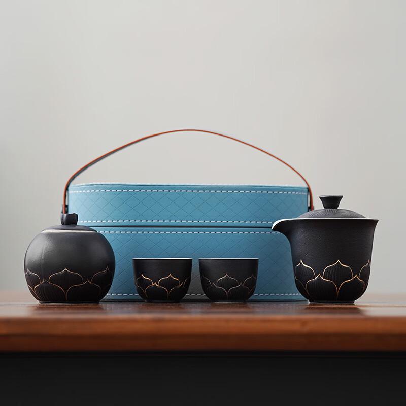 Portable Ceramic Lotus Travel Tea Set